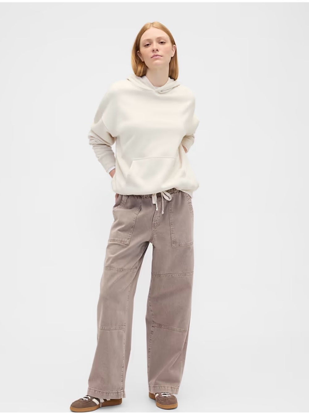 High Rise Pull On Wide Leg Utility Jeans